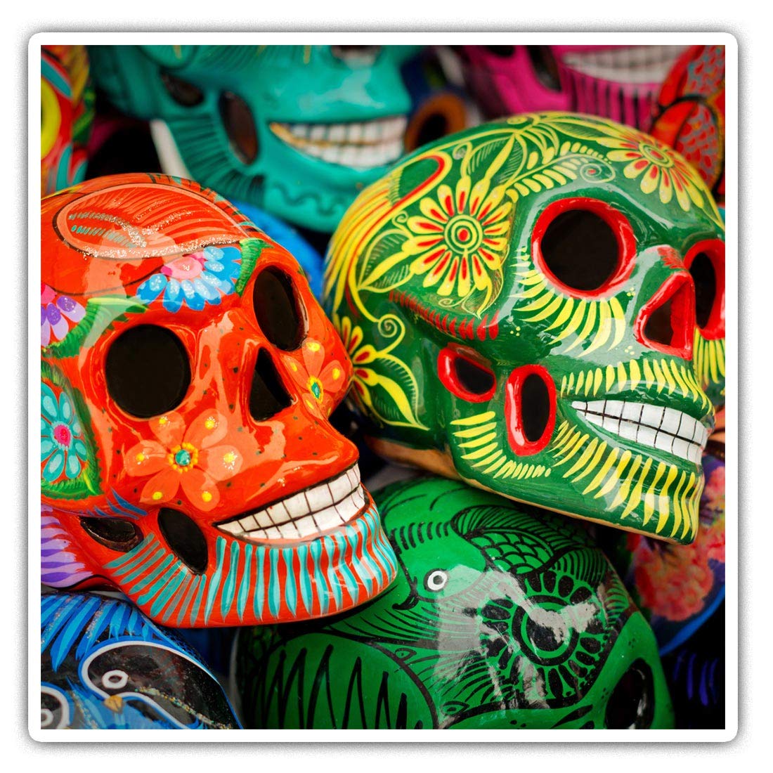 Destination Vinyl Ltd Multi Square Stickers (Set Of 2) 7.5Cm - Mexican Sugar Skulls Day Of The Dead Laptop Tablet Luggage Scrapbook #21872