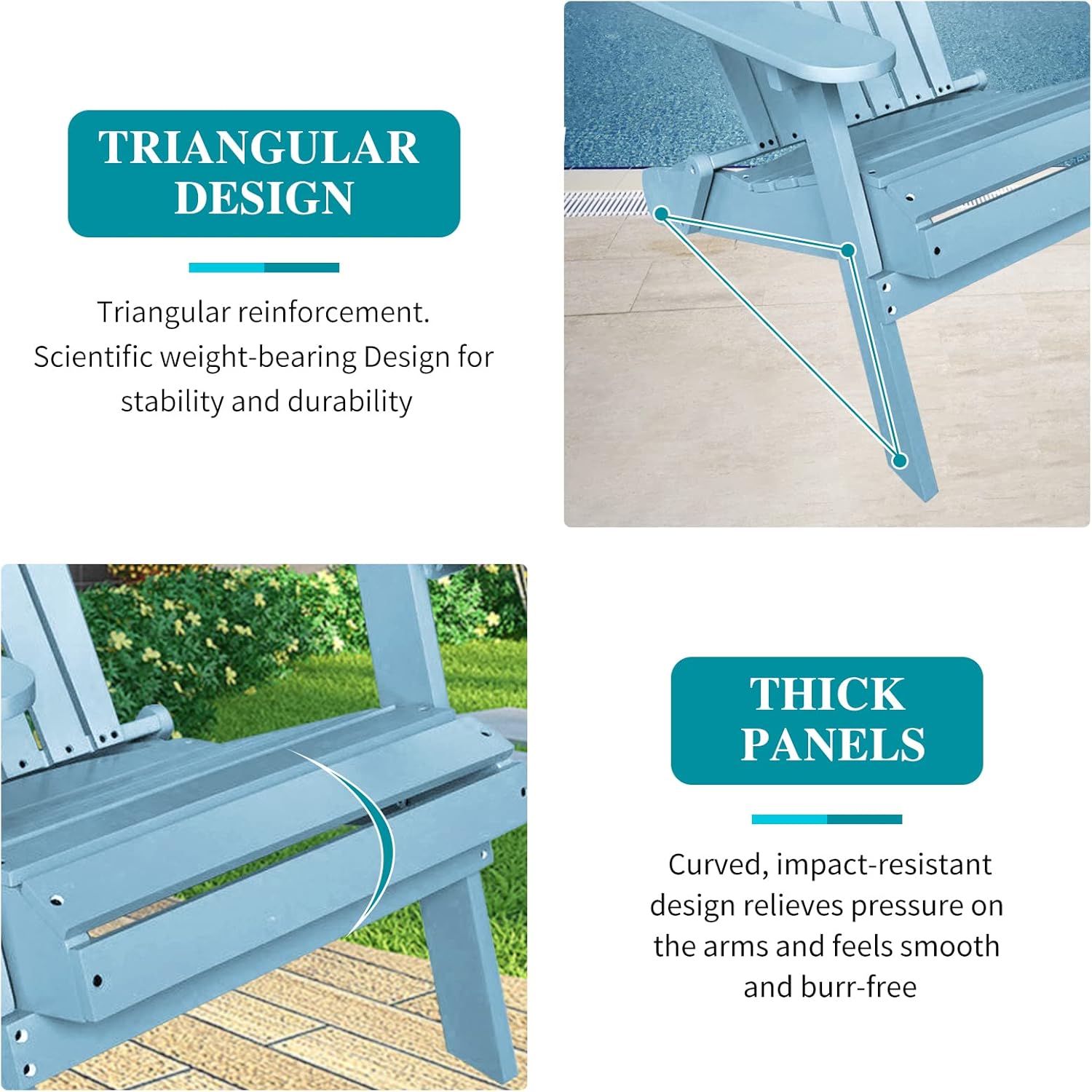 Folding Adirondack Chair Wooden Fire Pits Chair Outdoor Patio Lounge Chairs Modern Adirondack Chairs for Yard Garden Lawn Pool Deck Beach, Easy Assembly/Weather Resistant, Turquoise