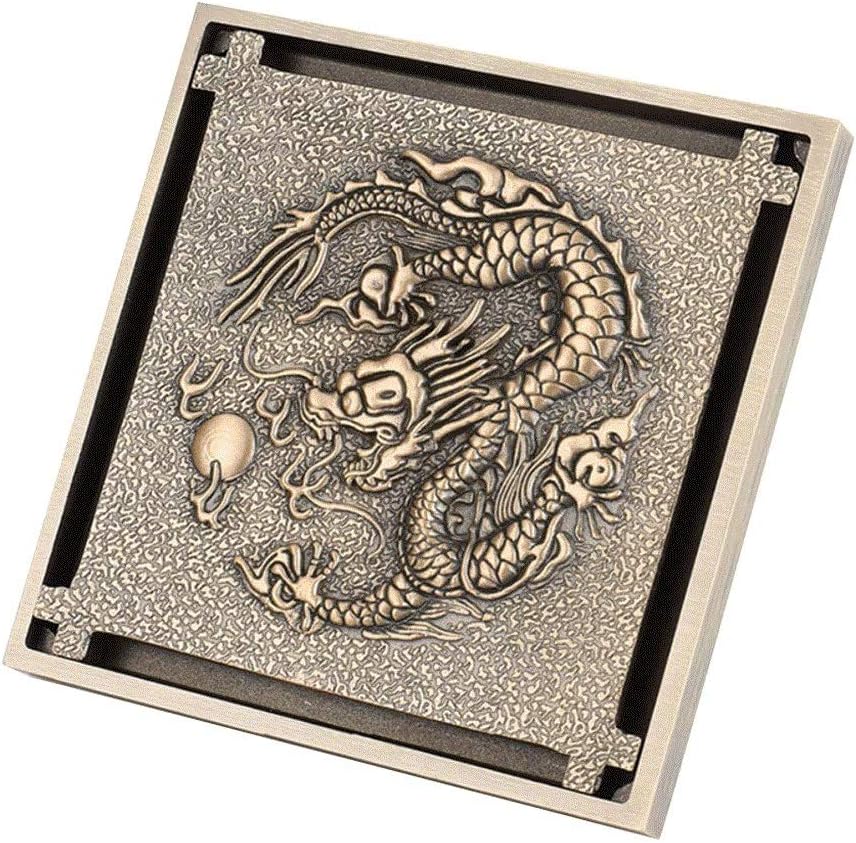 Floor Drain-Brass Bathroom Floor Drain Square Shower Sink Drain Strainer with Removable Cover, Carved, Antique
