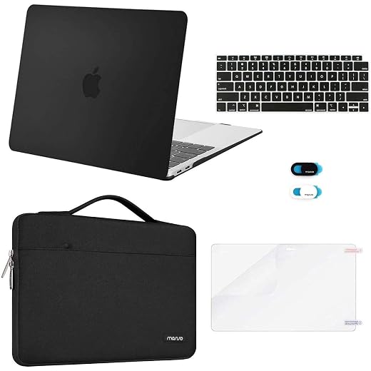 MOSISO Compatible with MacBook Air 13 inch Case 2022 2021 2020 2019 2018 Release A2337 M1 A2179 A1932 Retina Display, Plastic Hard Shell&Bag&Keyboard Skin&Webcam Cover&Screen Protector, Black
