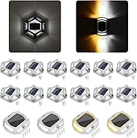 Vista 1 de VOLISUN 16 Pack Solar Driveway Dock Deck Lights,(12 Pack White Hexagon Deck Lights+4pack 2 Colors in 1 Dock Lights（White+Warm White)