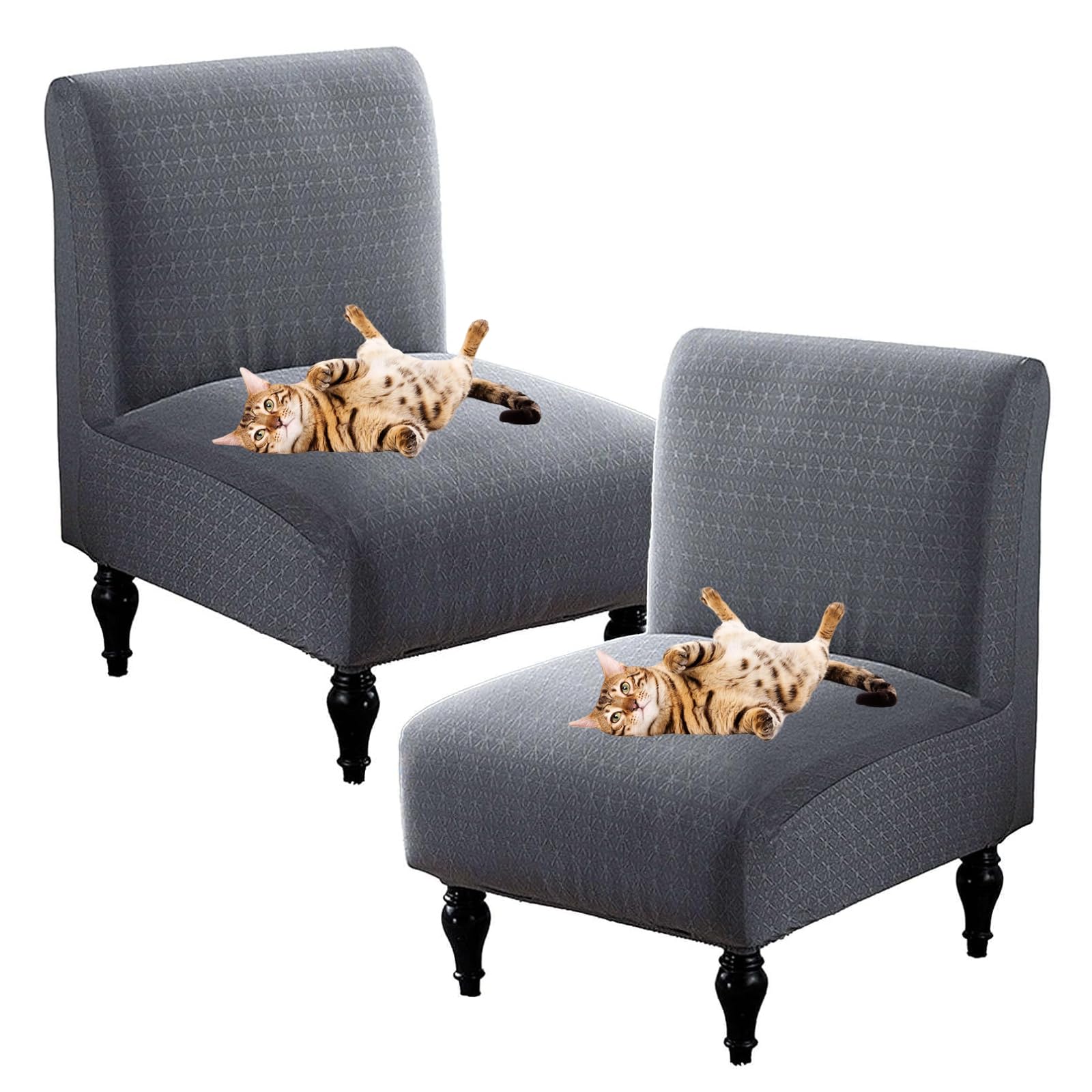 SJKJNK Armless Accent Chair Covers for Living Room, Slipper Chair Slipcovers Without Arms, Chair Slipcovers No Arms, Chair Pet Protector Furniture Covers (Dark Gray,Set of 2)