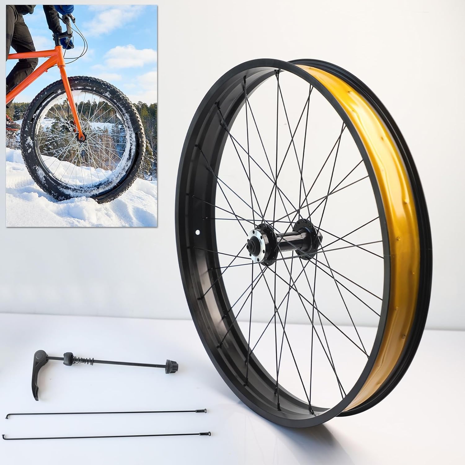 ZCXBHD 20/26 X 4 in Fat Bicycles Front Wheel,E-Bike Aluminum Alloy Bike Front Wheel 36H Disc Brake Quick Release 9x135mm Hub Very Suitable for Snow, Beach
