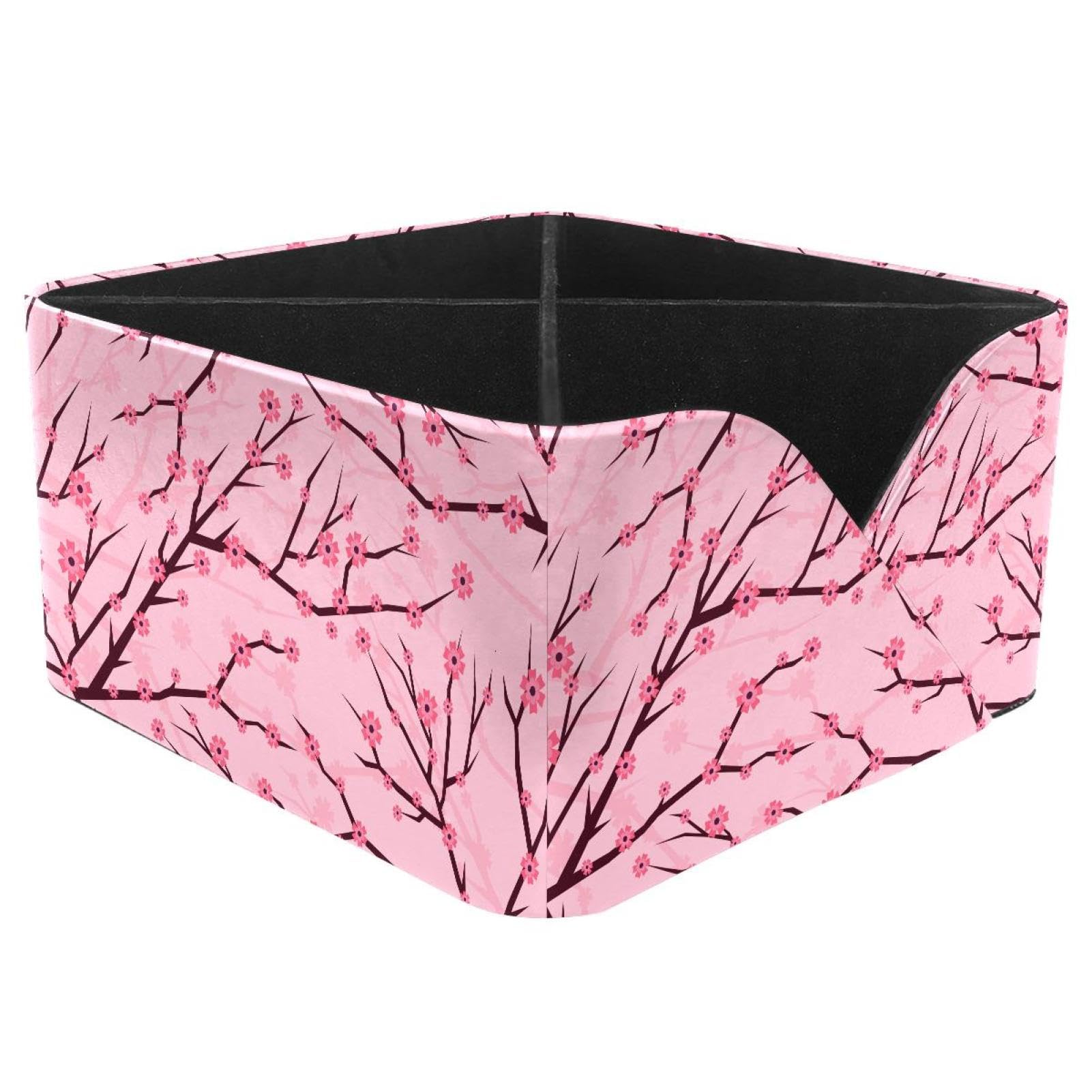 KengjuTesu Pink Cherry Blossom Desktop Organizer Pen Holder, Rectangular Pencil Cup for Office, Study and Makeup Stations