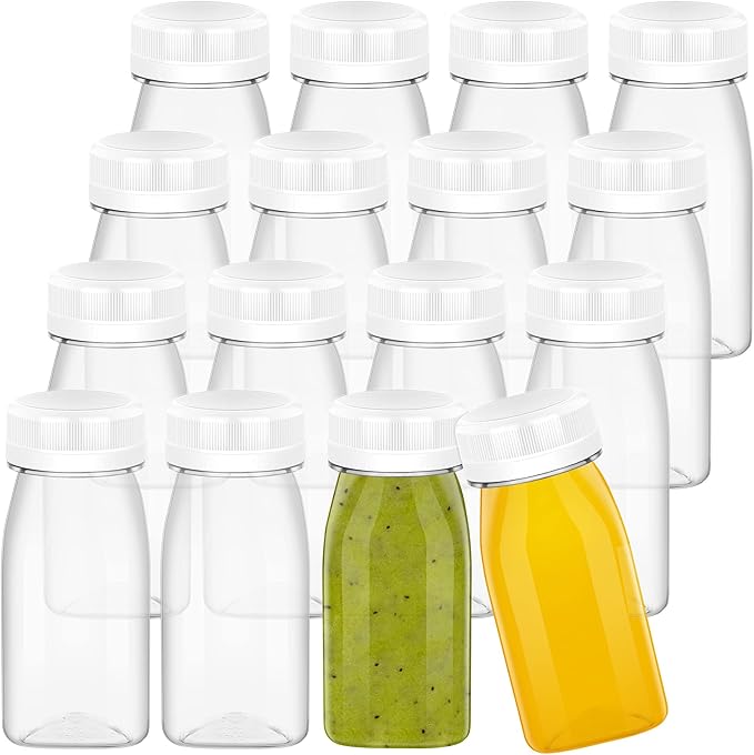 MIMIND 16 Pack 4 Ounces Plastic Juice Bottles Reusable Small Clear