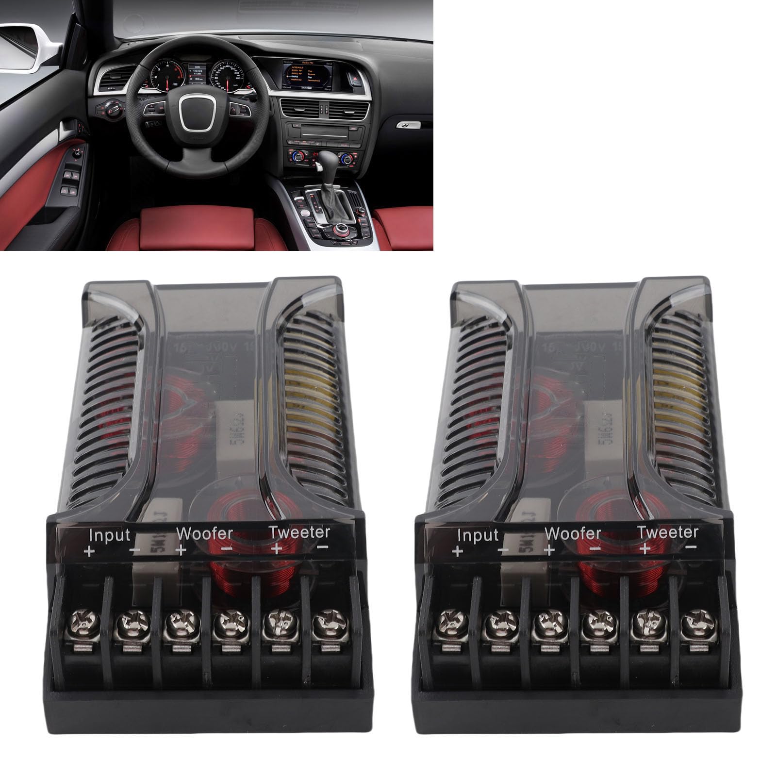 Crossover Elettronico, Crossover Passivo Audio per Auto, 2 Pezzi 2 Vie Audio per Auto Crossover Protezione Sovracorrente Dissipatore di Calore Universale Divisore di Frequenza Dell'altoparlante
