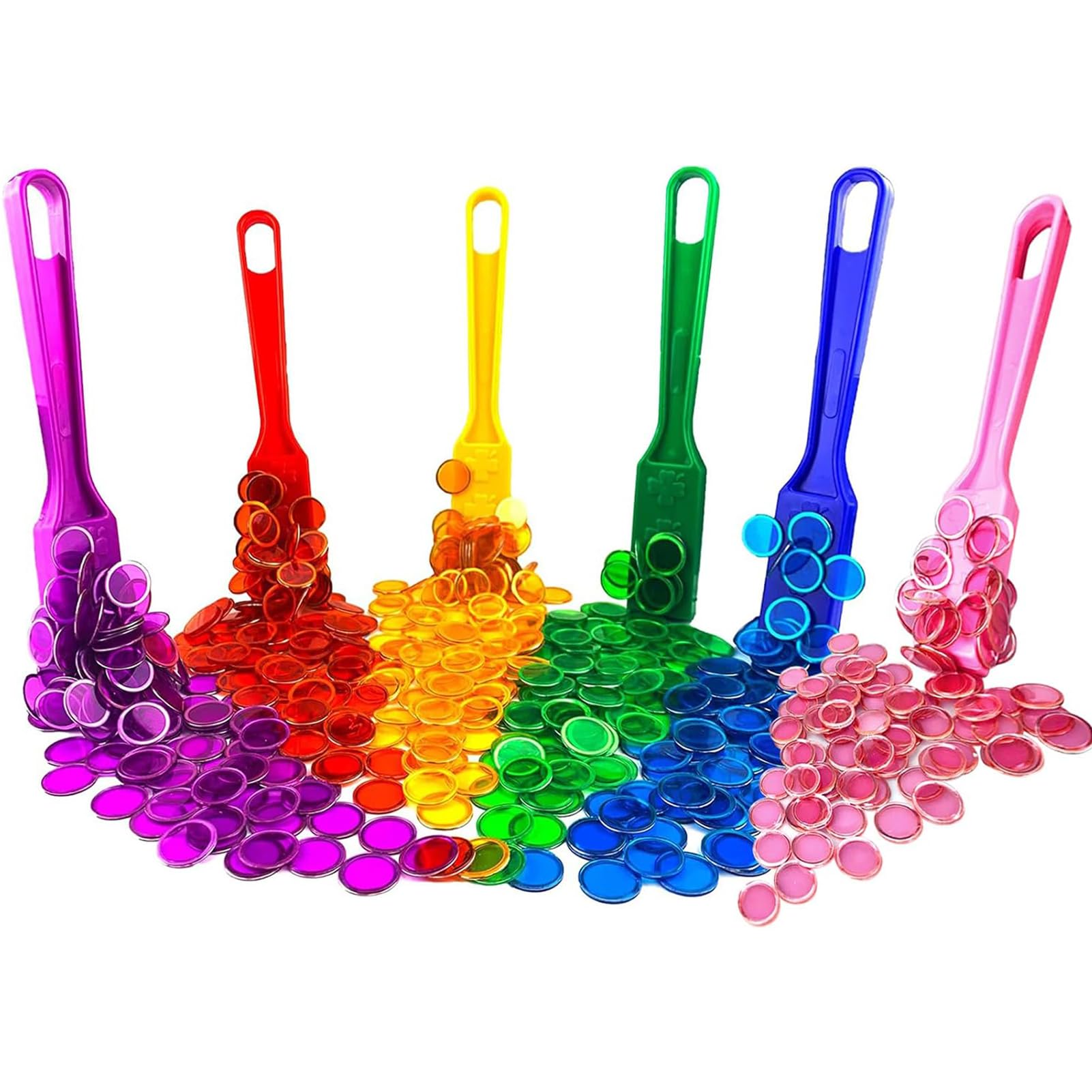 Dacefloy Magnetic Wands and Bingo Chips Set Magnet Wand Multicolour Metal Ringed Discs School Science STEM Kit Learning Accessories Family Game Ninght Poker Tokens (6 Sets)