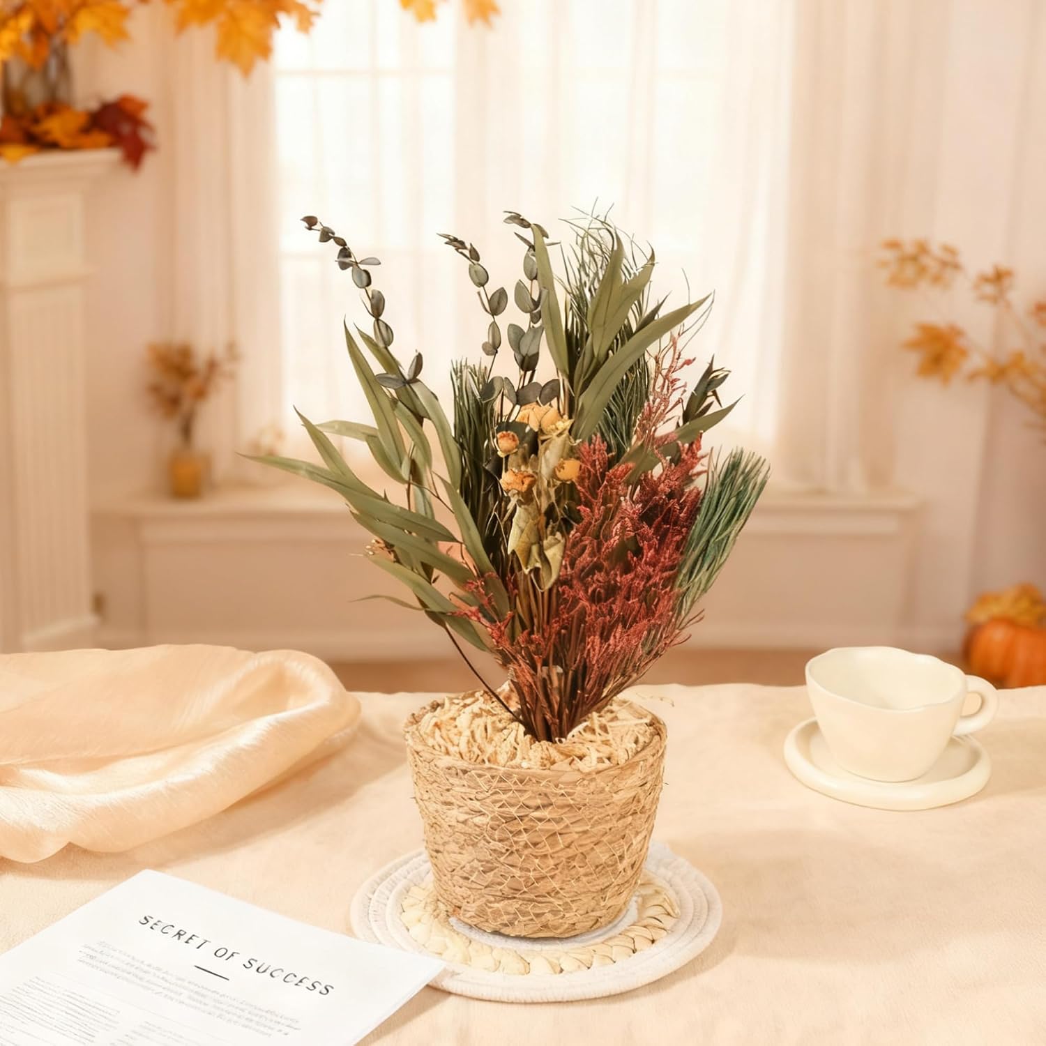 YZXZM Real Flower Bouquet for Christmas Decorations with Dried Pine Branches & Flowers, 17 Inch