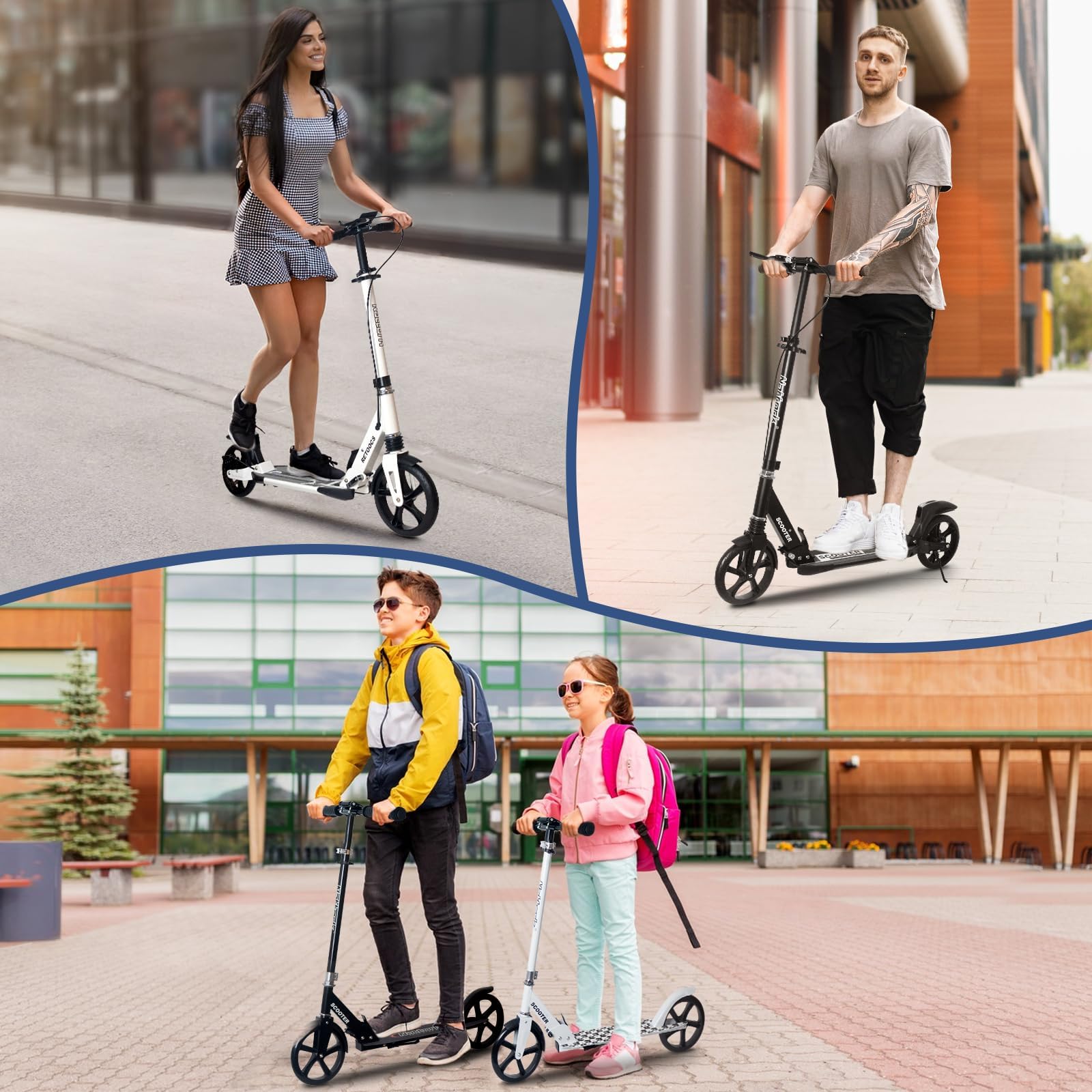 Nattork Trottinette pour enfants, garçons et filles, portable, design pliable léger avec système de freinage, guidon réglable en hauteur et capacité de charge jusqu'à 50 kg