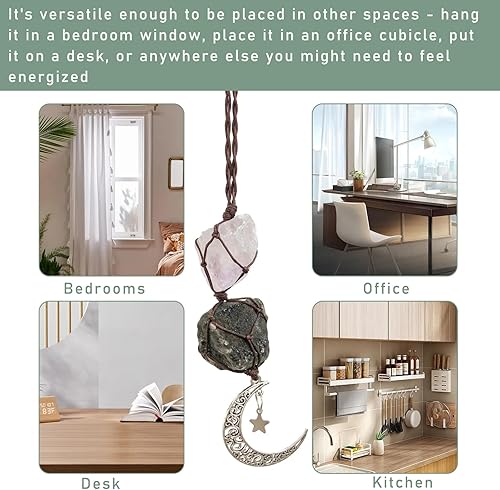 Miniatura 6 de Dijes colgantes para automóvil, adorno de turmalina y calcita, accesorios interiores de espejo retrovisor de automóvil, decoración de luna hecha a