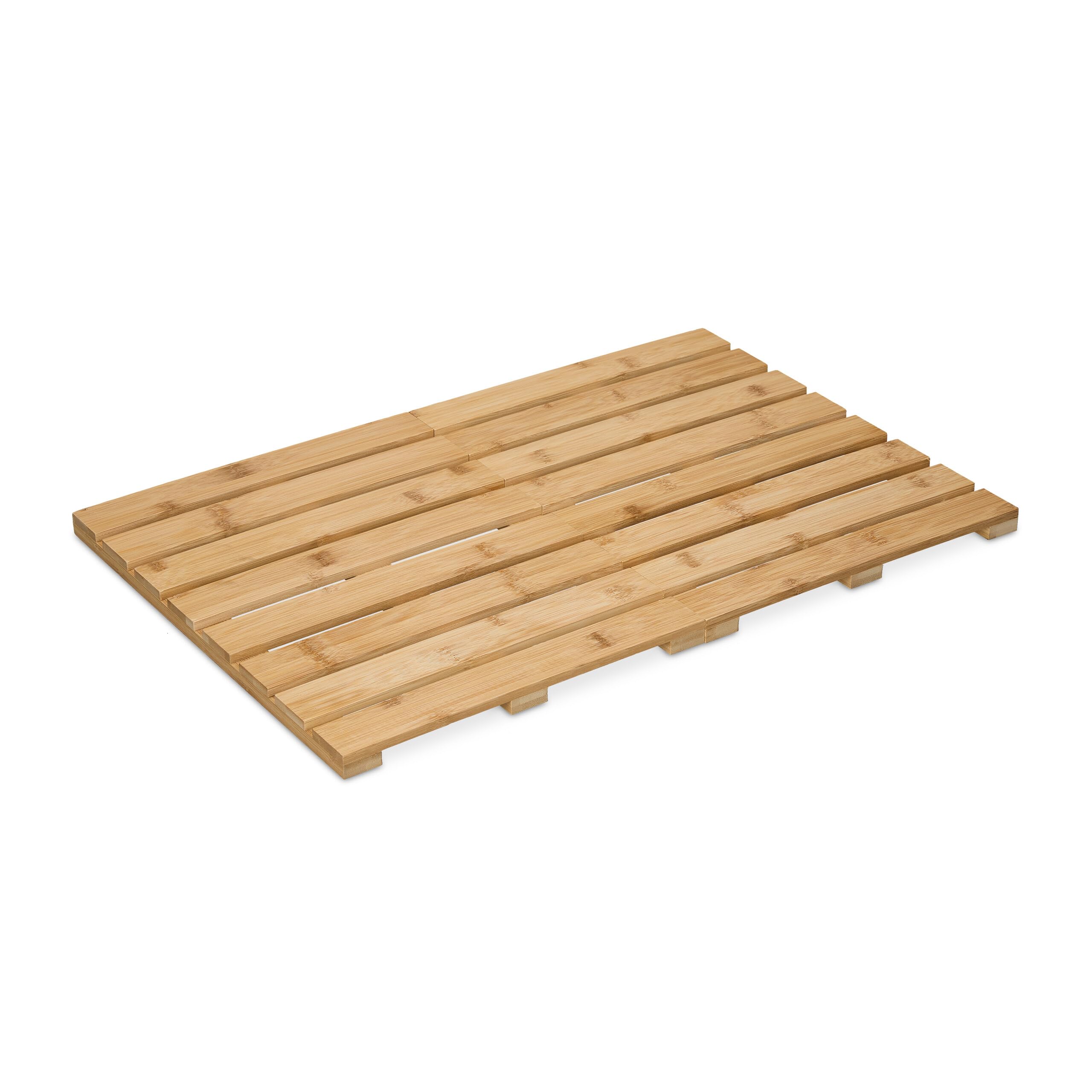 Relaxdays Pedana Doccia in bambù, 60 x 40 cm, Tappetino Antiscivolo per la Vasca e la Sauna, Interno e Esterno, Naturale