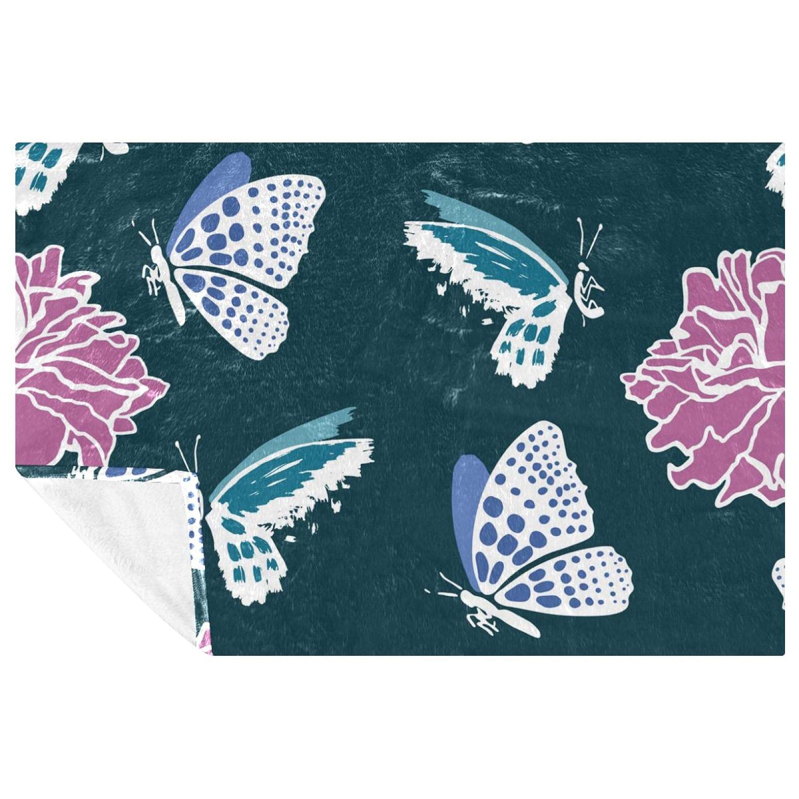 Couverture aquarelle papillons et fleurs 150x100 cm douce pour lit