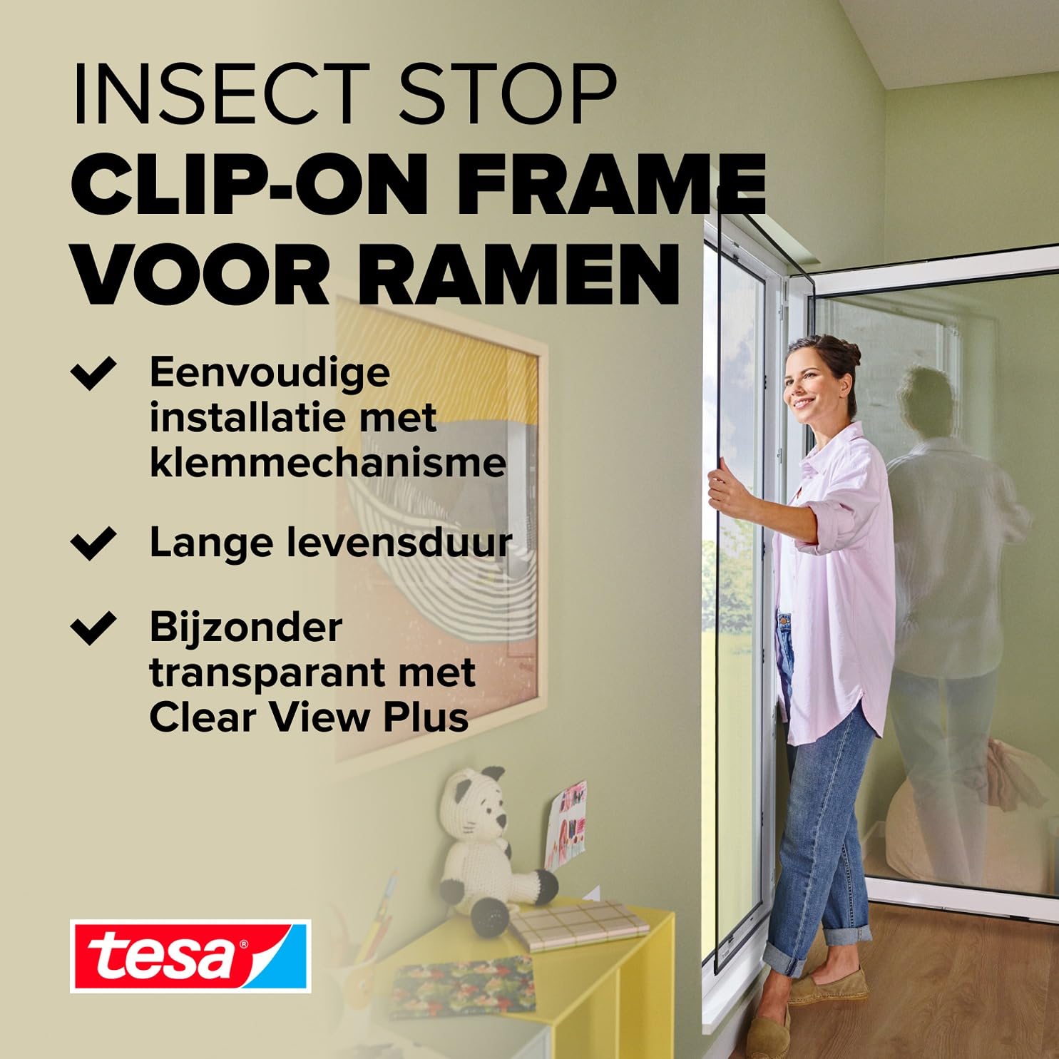 tesa Insect Stop Clip On - vliegenhor om in het raam te Klikken - op maat te snijden frame, gaas