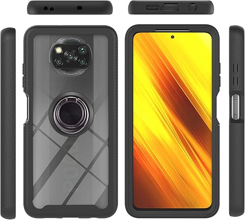 Funda compatible con Xiaomi Poco X3 NFC, compatible con Xiaomi Poco X3 ProPoco X3 Ring Stand 3 en 1, color negro