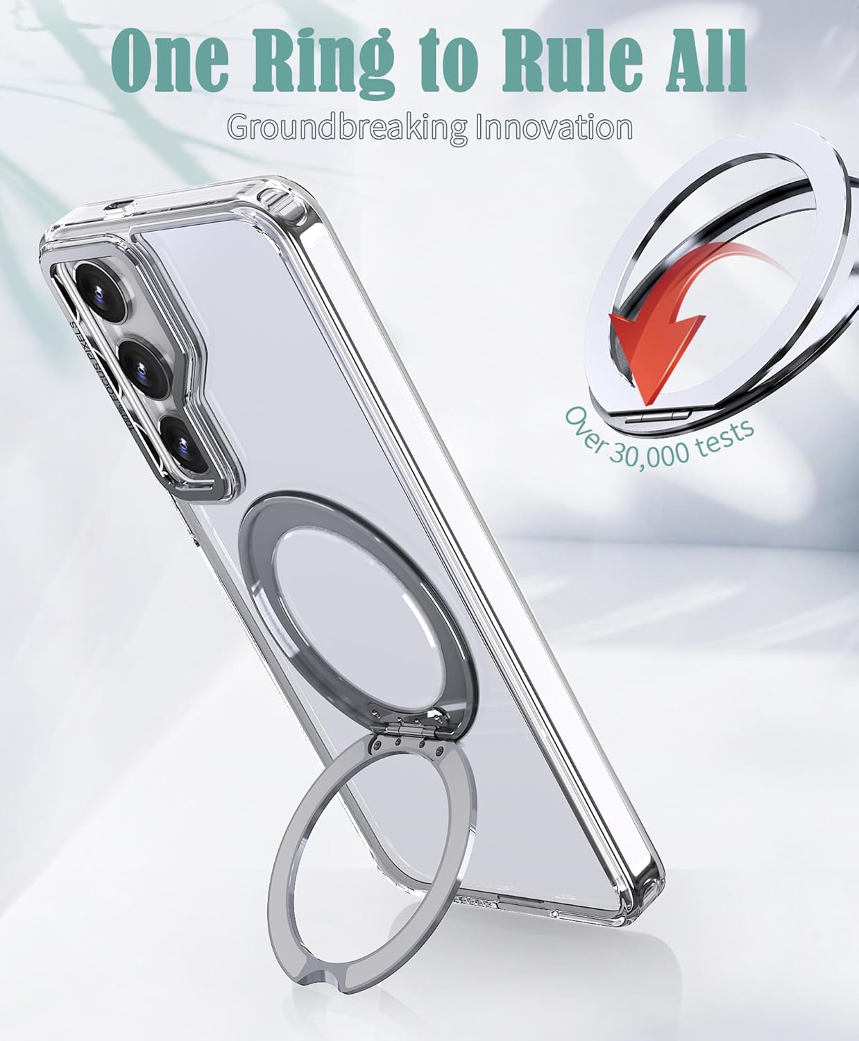 for Samsung Galaxy S25 FE Case Clear, with 2 Tempered Glass Film, 360 Spin Magnetic Stand, Compatible with Magsafe, Slim Phone Case