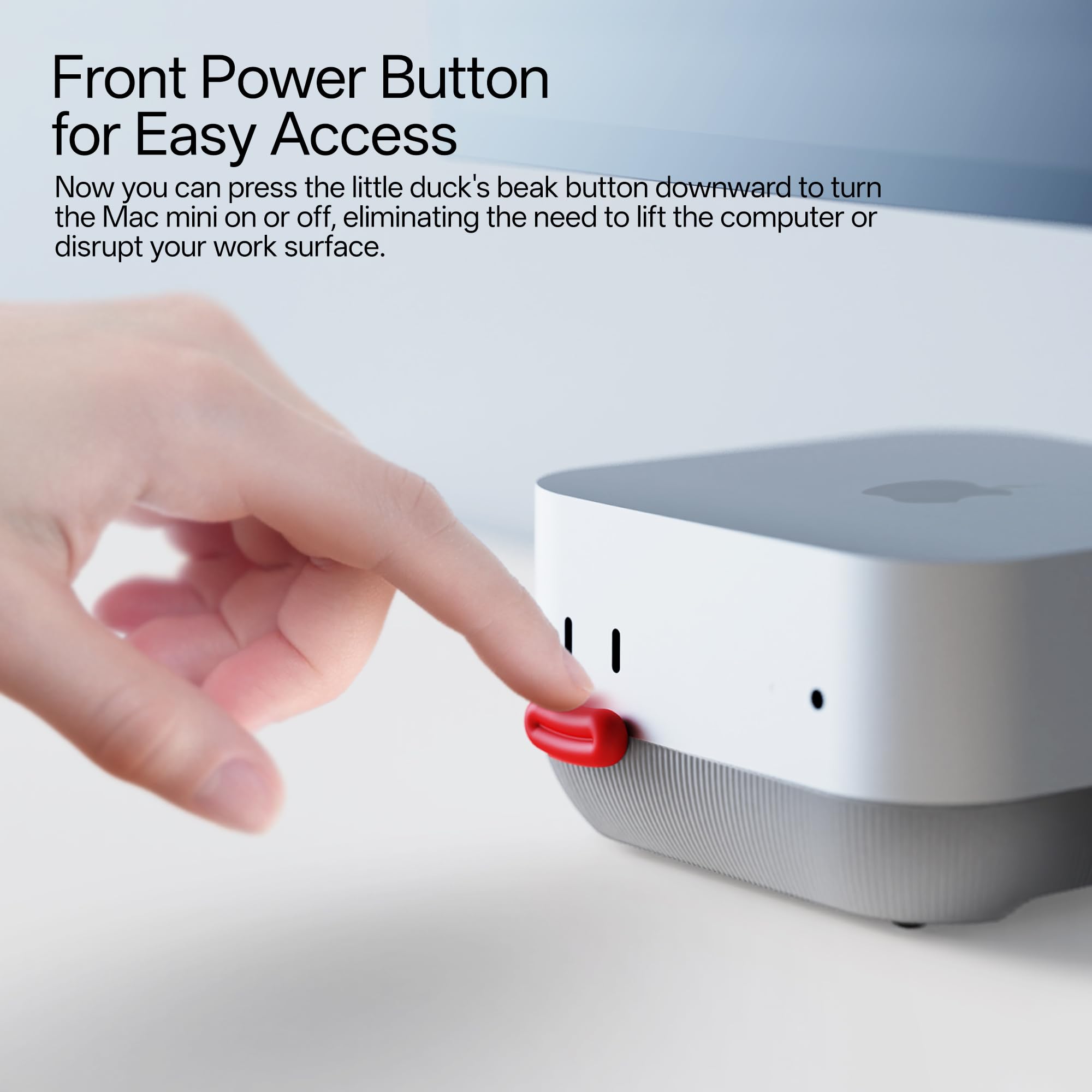 Lonelyfox Supporto per Mac mini M4 e M4 Pro, innovativo accesso frontale per pulsante di accensione, base in silicone anti-polvere, supporto da tavolo antiscivolo, tappi per pulsanti sostituibili