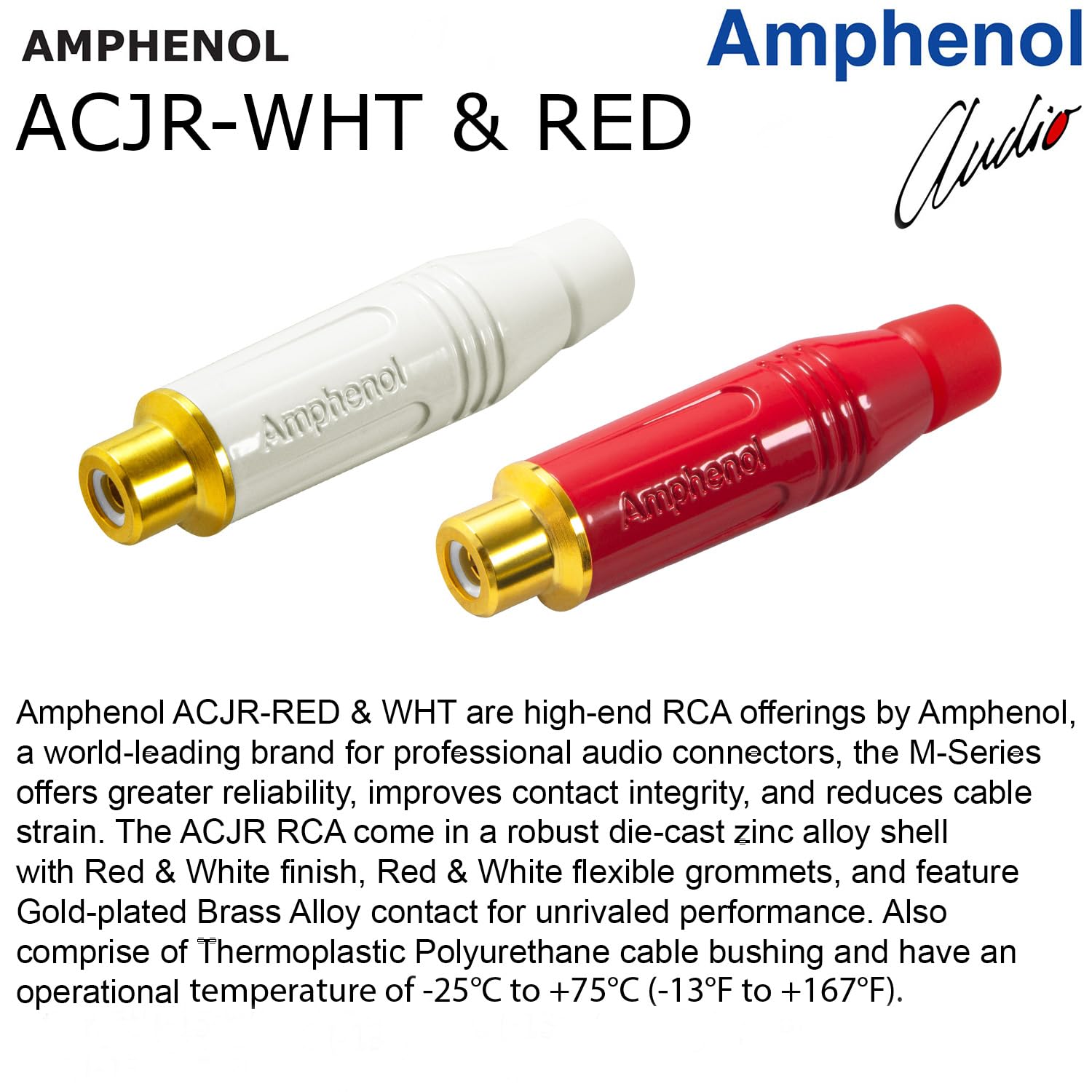 WBC-PRO-LOCAP Paire de câbles d'extension RCA de 0,3 m de faible capacité (14 pF/ft) 22 AWG Câble audiophile et de qualité professionnelle ultra silencieux avec prises RCA Amphenol mâle et femelle