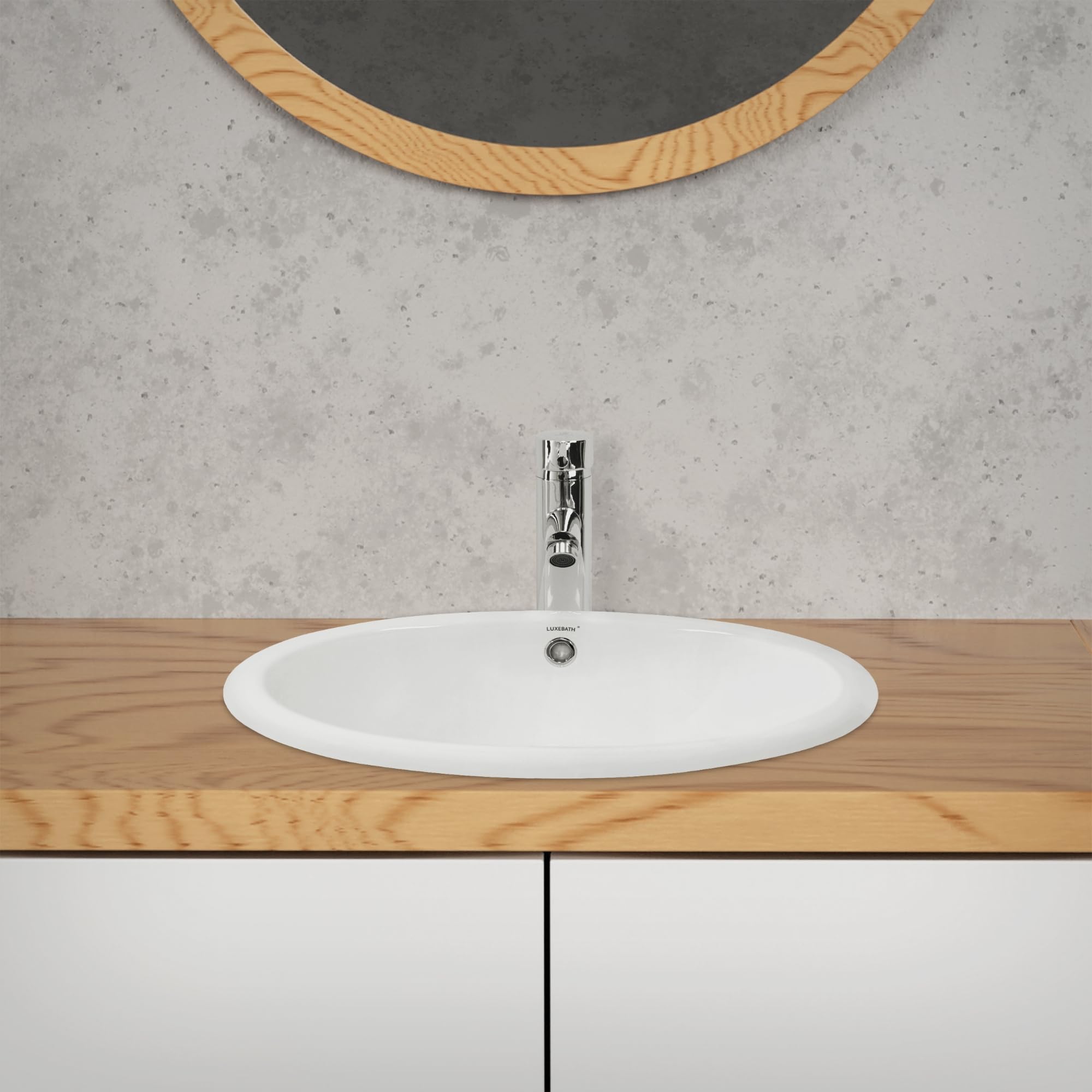 ML-Design Umywalka Ceramiczna Biała Błyszcząca 49x19,5x40,5cm Owalna z Zestawem Odpływowym i Przelewem - Nablatowa, Do Zabudowy, Ręczna