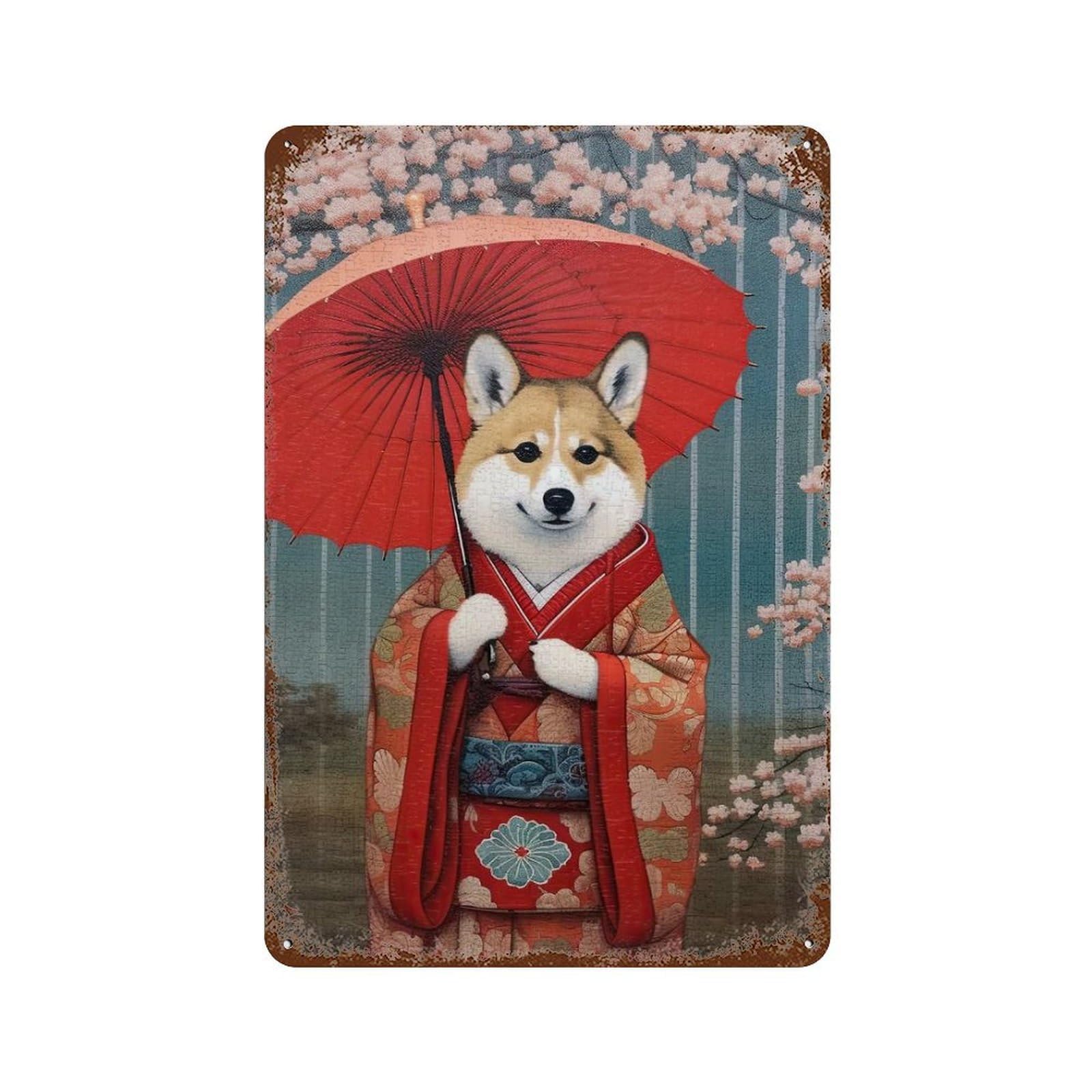 Garage Style Corgi Geisha Decorative Tin Sign 11.8"x7.9", Shabby Chic Decor for Bar And Workshop