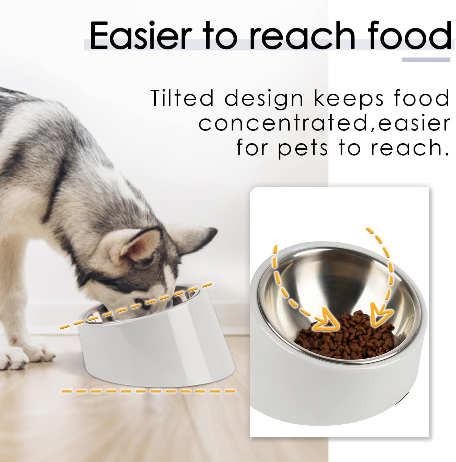 SuperDesign Mess Free 15° Slanted Bowl for Dogs and Cats, Tilted Angle Bulldog Bowl Dog Feeder, Non-Skid & Non-Spill, Easier to Reach Food M/1 Cup Gray