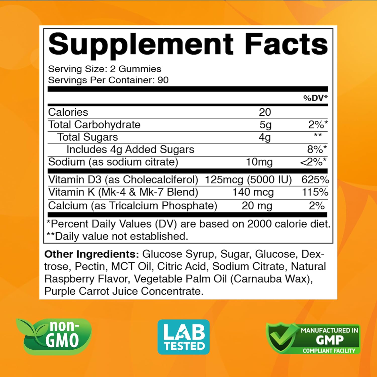 Vitamin D3 + K2 Gummies – Bone & Heart Health Support – 180 Pectin-Based Vegan Gummies - Image 2