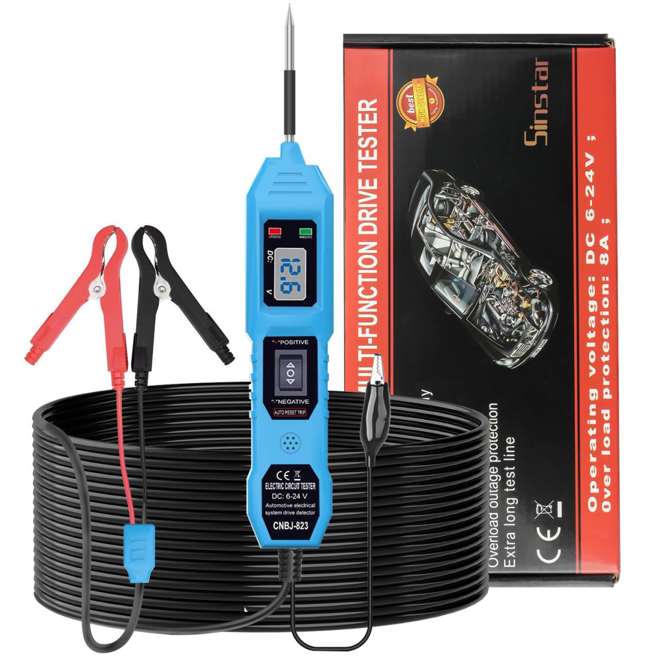 Sinstar Automotive Circuit Tester 6-24V DC Multifunctional Test 12V Power Circuit Probe Tester, Car Fuse Tester, Short Finder for Continuity Testing/Trailer Light Testing