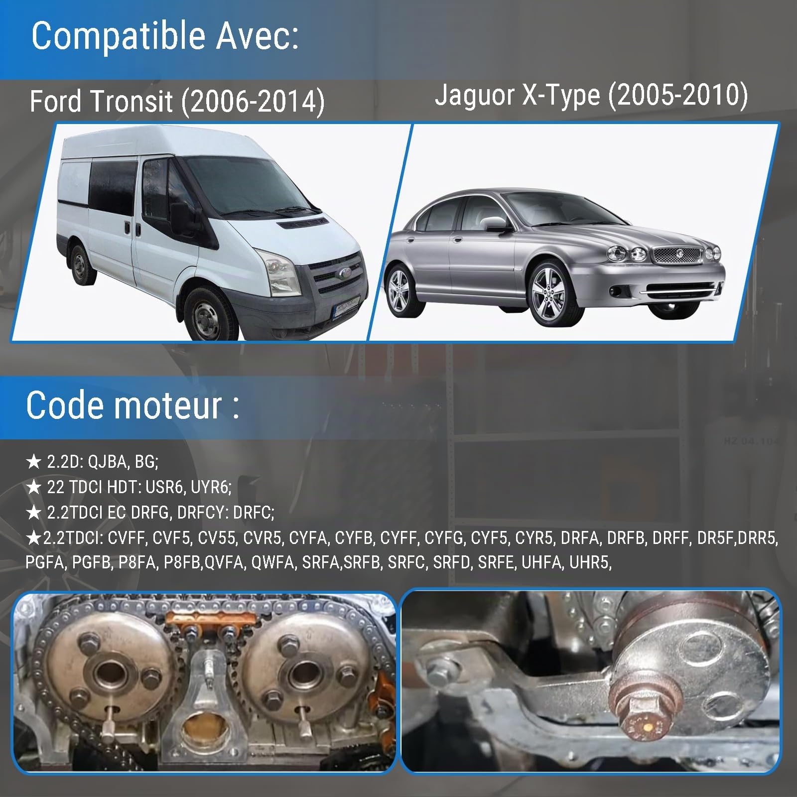 Kit Calage Courroie Distribution, Outil Blocage Arbre à Cames pour Moteur Diesel Compatible avec L'Alignement de ChaîNe Ford Transit 2.2 Tdci 2006-2014