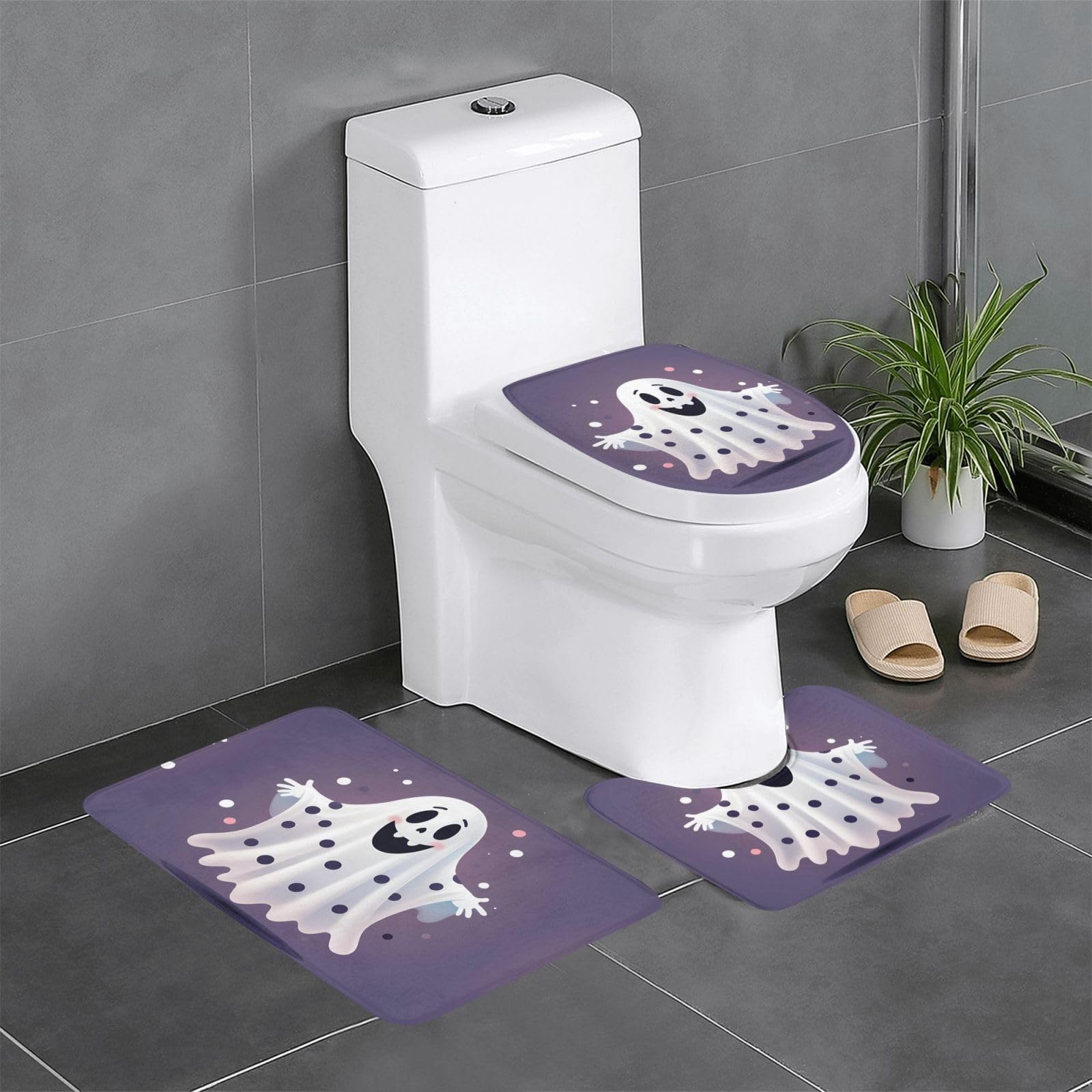 Tapis de salle de bain antidérapants lot de 3 pour WC et lavabo 61x40 cm