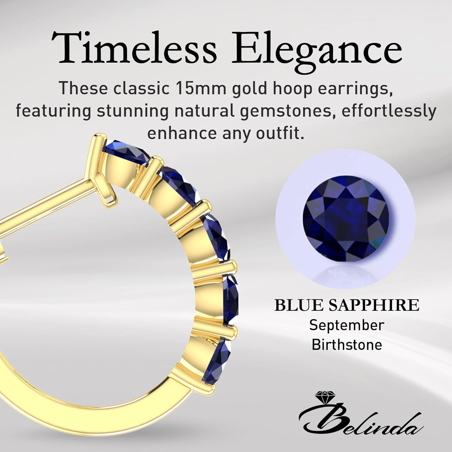 10k Solid Gold Hoop Earrings Natural Stones Round Cut Birthstone Women’s Cuff Hoop Gemstone Earrings Hypoallergenic & Lightweight & Fine Jewelry Accessory