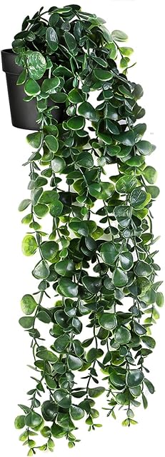 Vertvie Artificial Potted Plant Hanging Trailing Fake Vine Hanging Artificial Eucalyptus Indoor Outdoor Decoration Home Kitchen Garden Office Wedding Wall Decoration(Round leaves)