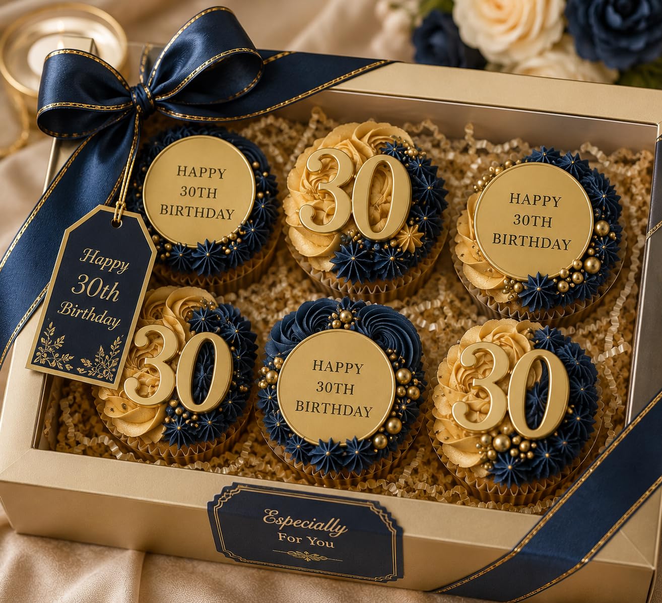 6 x 30th Birthday Cupcake Discs Charms, Age 30 Birthday Cupcake Toppers, Gold Acrylic Cake Disc Topper, Cake Gift Decorations.
