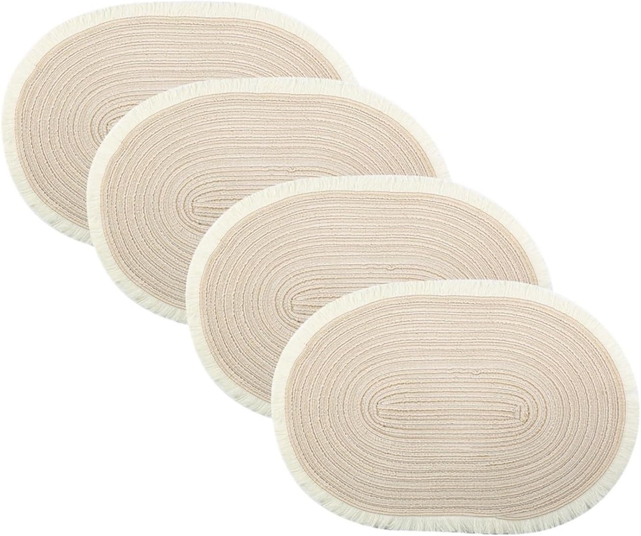 4pcs Fringe Oval Placemats Set Braided Circle Place Mat Washable Table Mats for Kitchen Dining Table Non-Slip Place mats