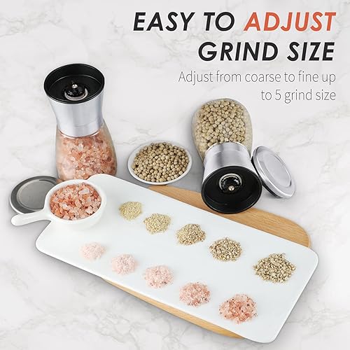 Vista 3 de Juego de Molinillos de Sal y Pimienta - Molinillo Recargable Molienda Ajustable de Pimienta Sal Especias Molinos de Acero Inoxidable Vidrio 6oz 2