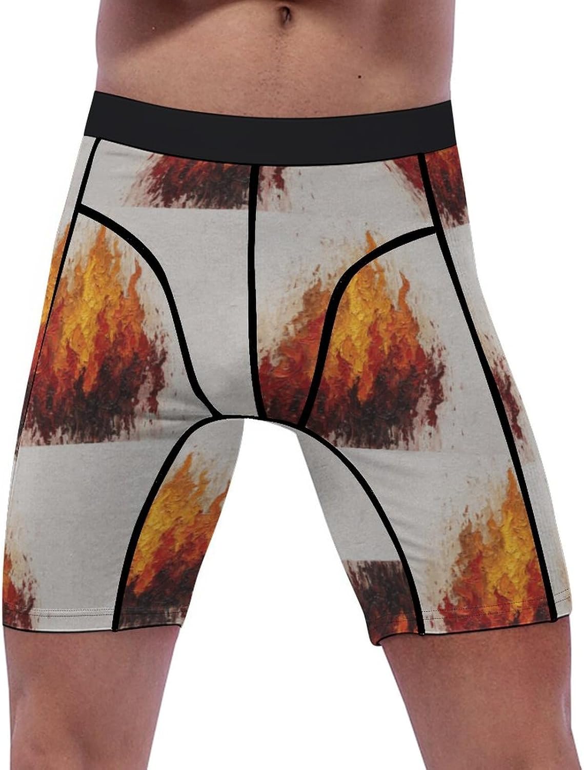 Oil Painting Flames Soft Breathable Men Athletic Underwear Stretch Quick Dry Sport Boxer Briefs for Daily Workout Gym Wear