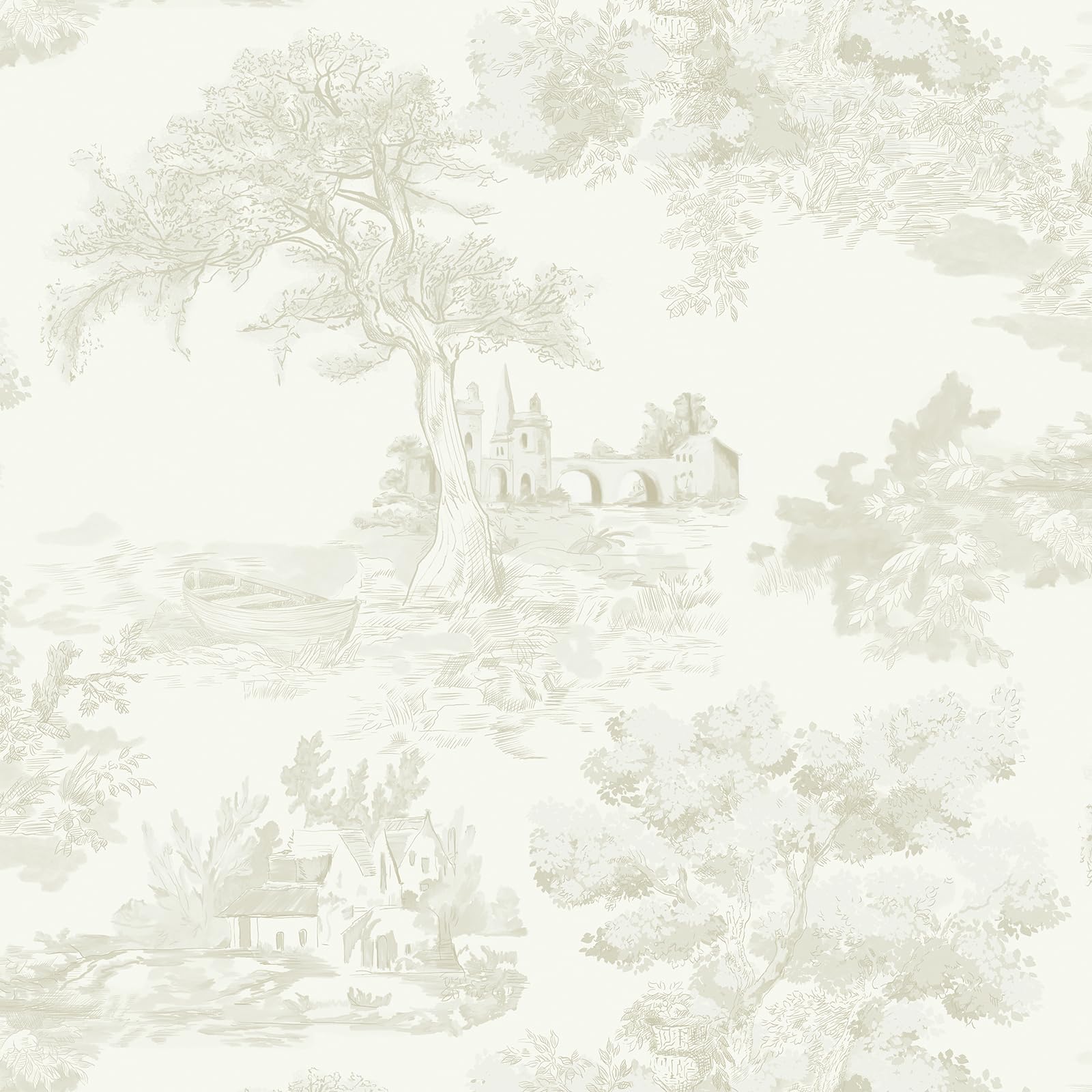 Yomshi Peel and Stick Wallpaper Tree, Boat and Houses Contact Paper 44 x 2000 cm Boho Sticky Wallpaper Vinyl Wrap for Furniture Living Room Bedroom Textured Waterproof Easy to Install