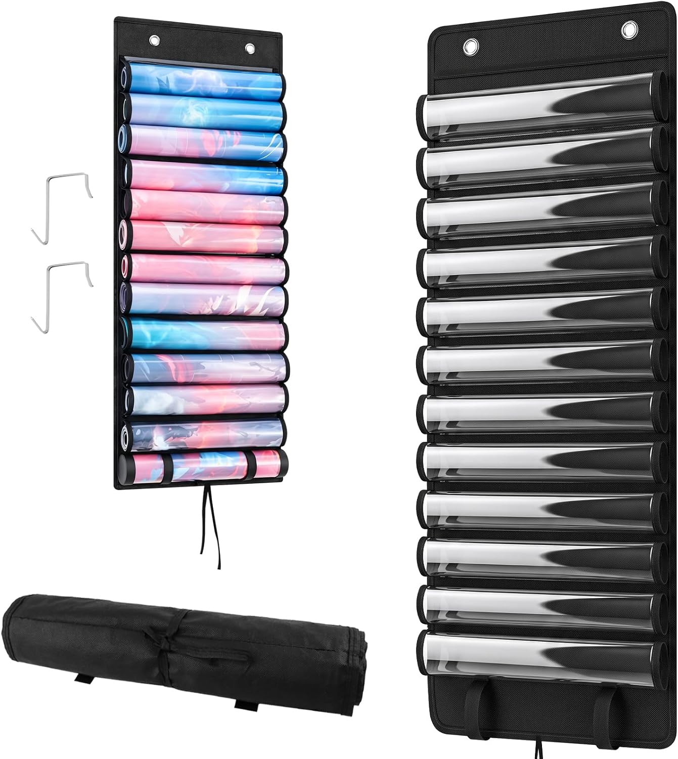 Playmat Tube Storage Bag - Portable Hangable Door Organizer Clear Slots Fits for 13 Card Game Storage Playmats Case for TCG/RPG Game Mat (13 Tubes)