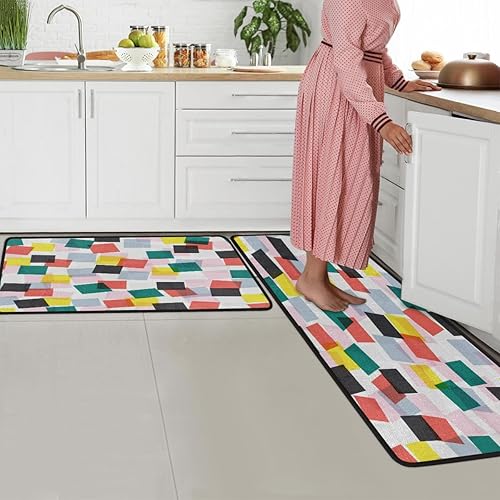 Vista 49 de Tapete de cocina acolchado antifatiga, estilo pintura al óleo, flores, juego de 2 piezas, duradero, resistente a las manchas, parte inferior Pintura