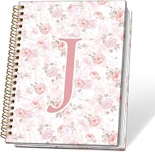 Pink Floral Personalized Initial Letter J Notebook Journal, Custom Gifts, Personalized Monogrammed Gifts for Women, Cute Custom Hardcover Spiral Notebook for School,5.5 x 8.3