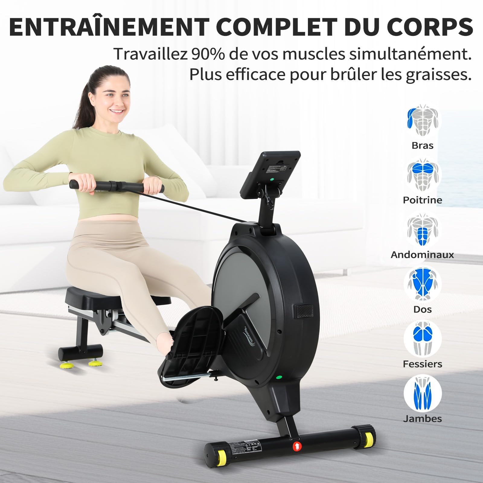 Rameur d'Appartement à 16 Niveaux de Résistance Magnétique, Rameurs Silencieux Glissière Lisse, Rameurs Appartement Magnétique Ecran LCD, Rameur Musculation Fitness, Rowing Machine Bureau