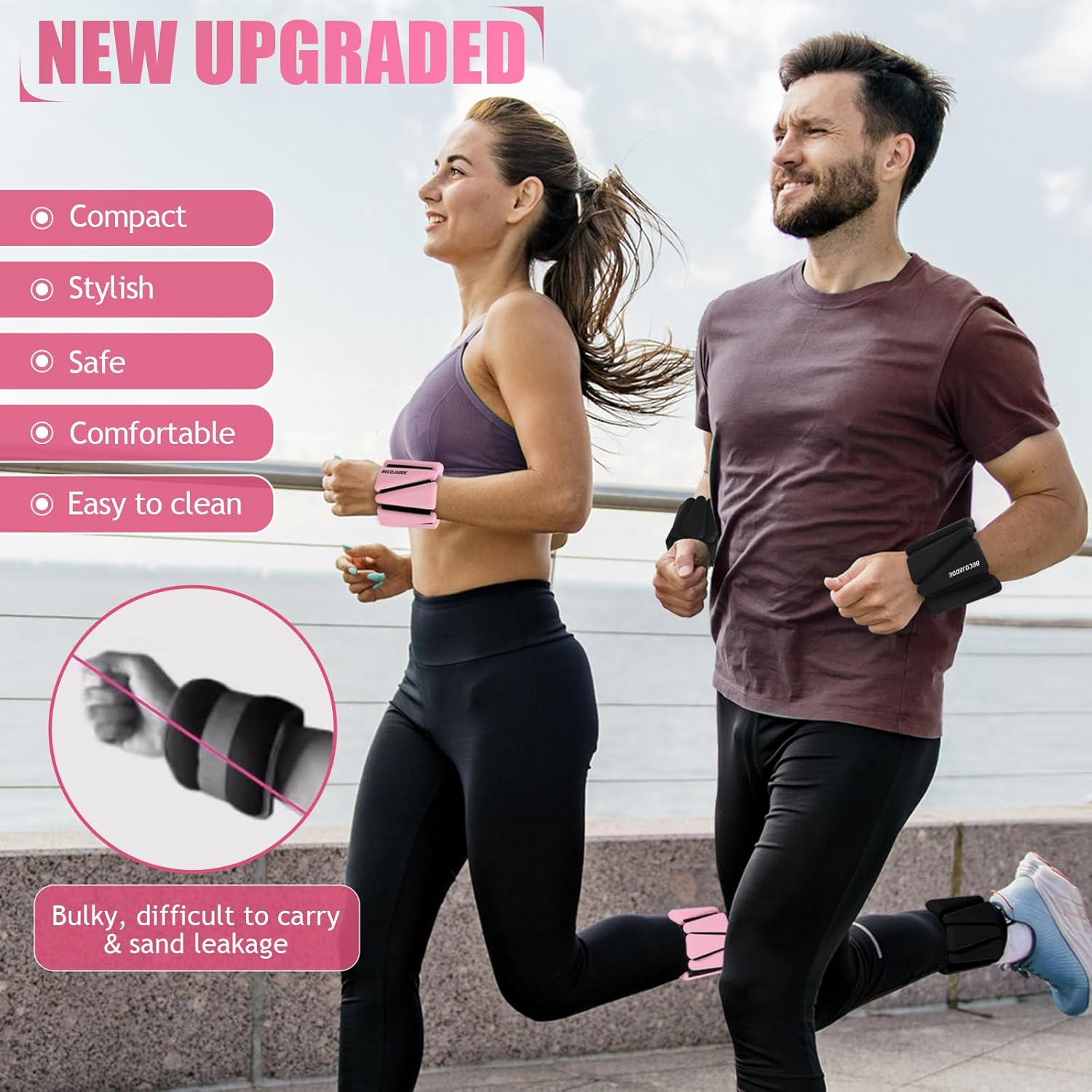 ankle weights set of 2 (1 lb/2 lb/3 lb each) adjustable wrist weights for women men wearable arm leg weight for pilates, running, walking, workout, yoga pink 4 lb pair (2 lb each)