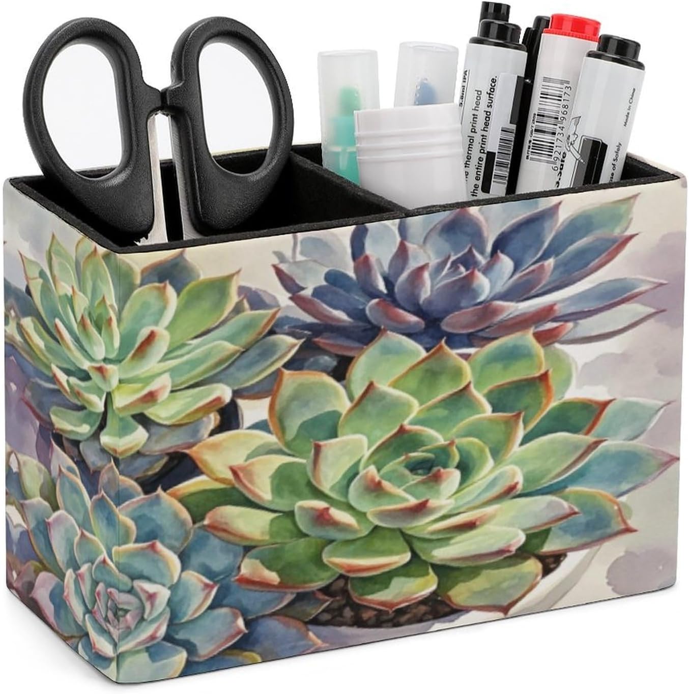 Rectangle Pen Holder Green Plants Desk Organizer Pencil Cup