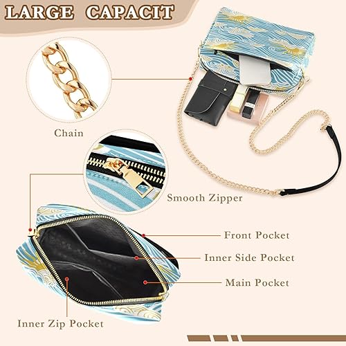 Miniatura 4 de Crossbody Bags For Women Vegan Leather Retro Sky Sun Waves Purse For Teens Waterproof Shoulder Crossover Bag