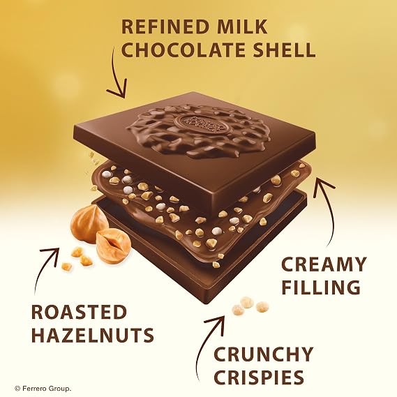 Ferrero Rocher Premium Milk Hazelnut chocolate squares, Individually Wrapped Chocolates, Great for Sharing or Gifting, 3.7 oz
