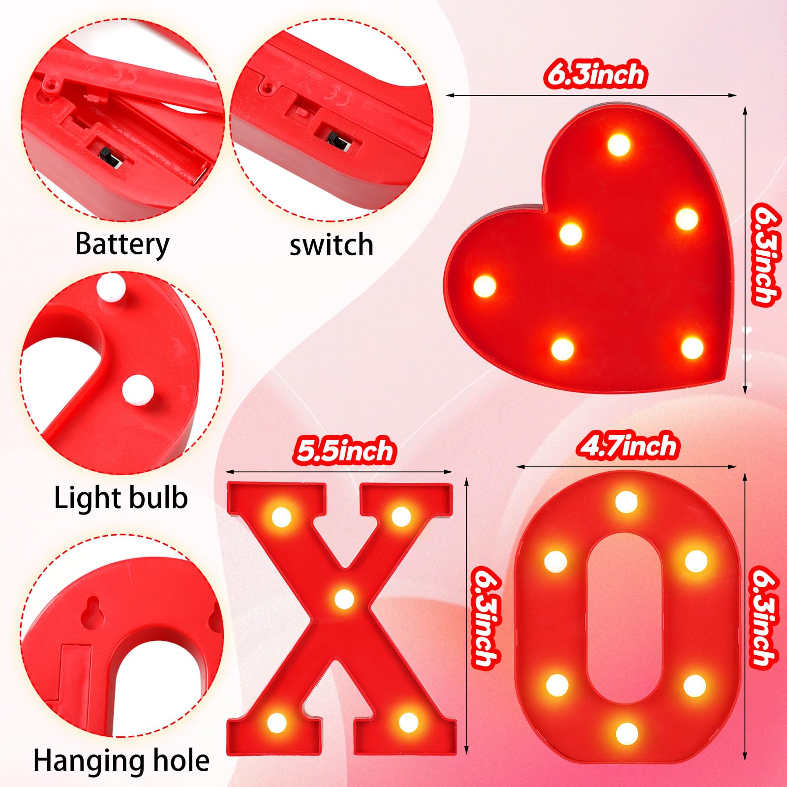 VIHOSE Valentine's Day LED Letter Lights Sign Table Decoration Light up Letters Battery Powered for Home Bars Party Bedroom Tabletop Decoration Valentine's Gift