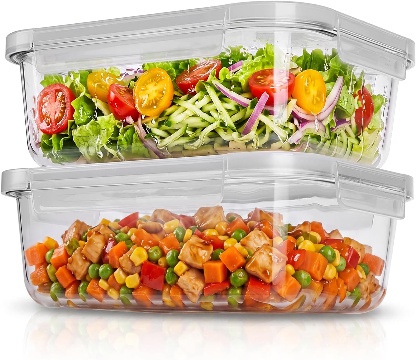 2 Pack 52oz Glass Food Storage Containers with Lids,large glass containers for food storage Meal Prep,Airtight Leak Proof, With Exhaust valve
