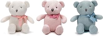 FLUFFYFUN 100% Organic Cotton Teddy Bear Plush Toy Gift Set, 3 Pack of 6.5" Baby Stuffed Animals for Baby Shower Decorations & Newborn Gifts