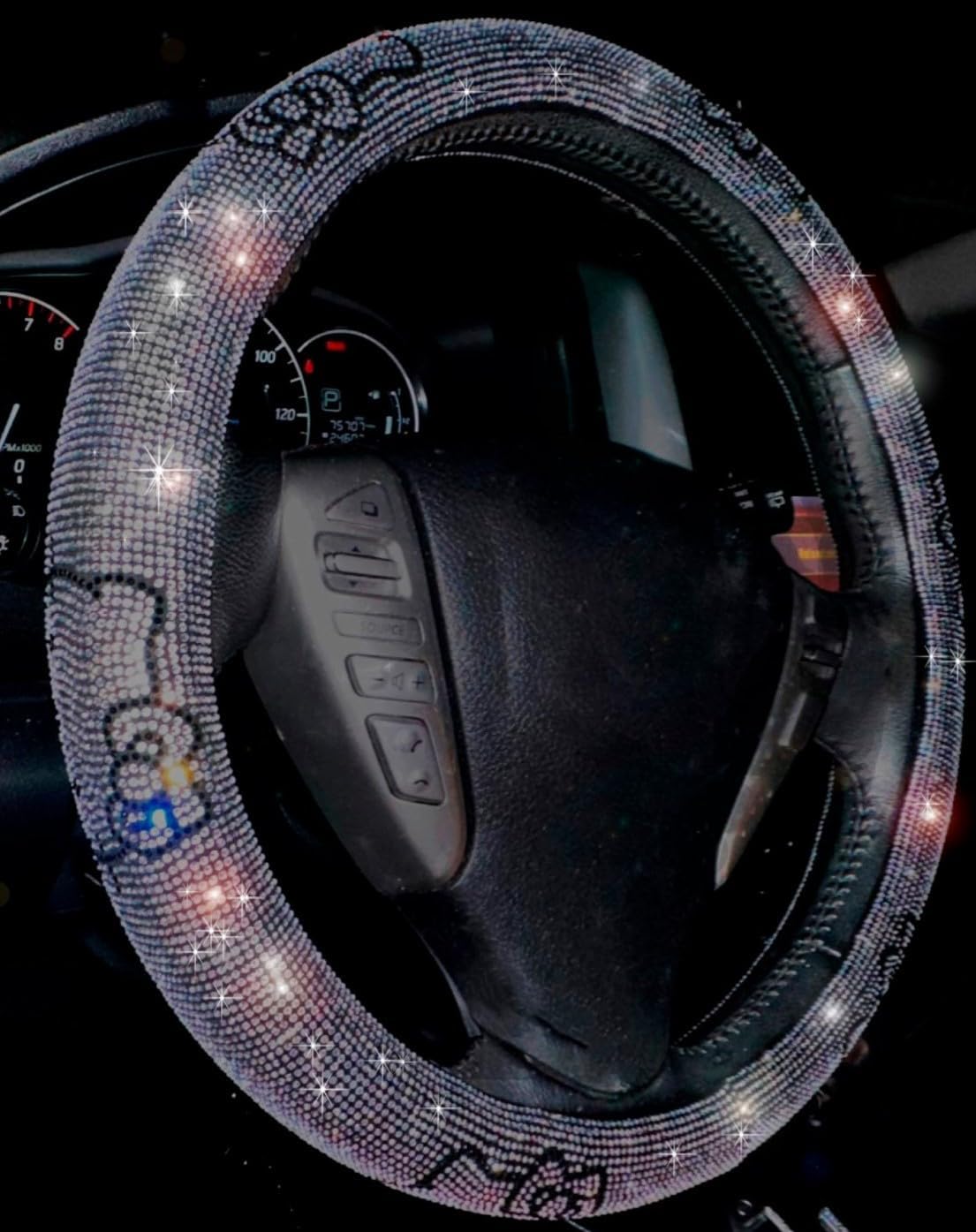 Fashion Car Ultra Bling Steering Wheel Cover with Sparkly Diamond Rhinestones, Gorgeous Accessory with Anti Slip Lining Extra Bling Especially Shiny Cat Exotic Universal (Silver)