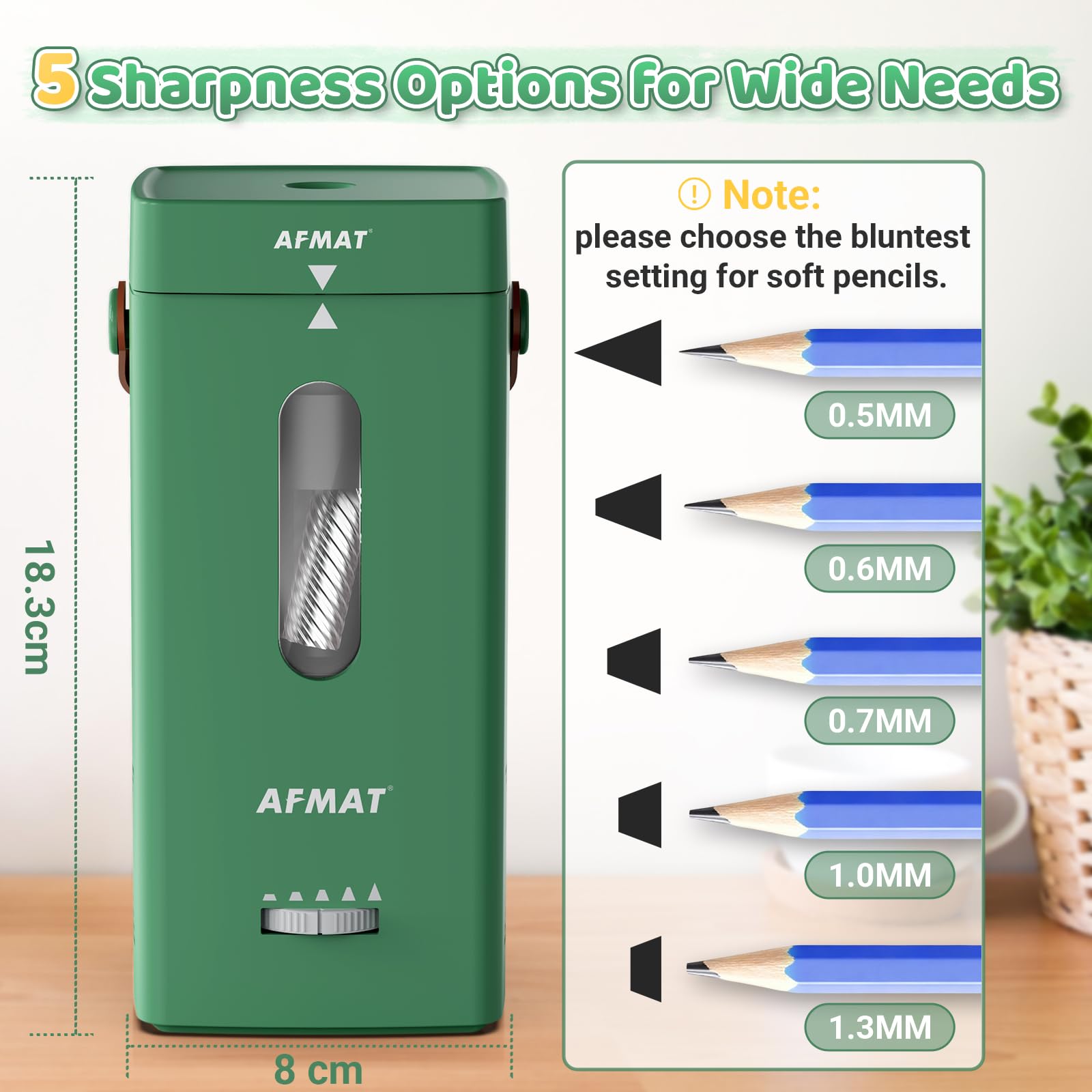 AFMAT Temperamatite elettrico, temperamatite completamente automatico, auto dentro e fuori, temperamatite ricaricabile, per matite Jumbo e colorate (6,5 – 12 mm), portatile per casa, aula, ufficio