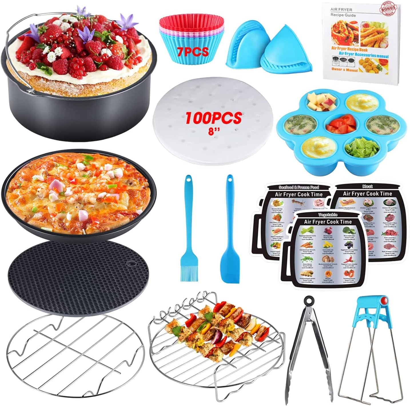 8 Inch Air Fryer Accessories, XL Air Fryer Accessories with Recipe Cookbook for Air Fryer Oven Microwave Air Fryer Accessories