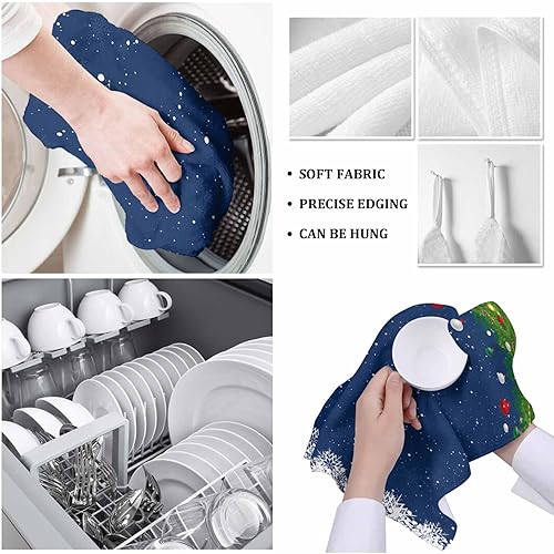 Miniatura 5 de Image Duvet 2 Pack Cotton Kitchen Dish Cloths Towels, Merry Christmas Tree Balls Snowflake 18 x28 Inch Soft Absorbent Kitchen Decoration Hand Towels